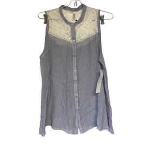 Lapis Large Lace Striped Tank Top Blouse NWT